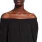 Blusa feminina Michael Kors com amarração frontal e ombro caído, preta, tamanho médio