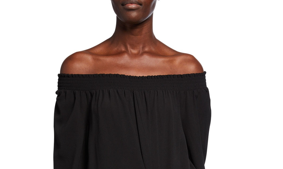 Blusa feminina Michael Kors com amarração frontal e ombro caído, preta, tamanho médio