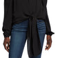 Blusa feminina Michael Kors com amarração frontal e ombro caído, preta, tamanho médio