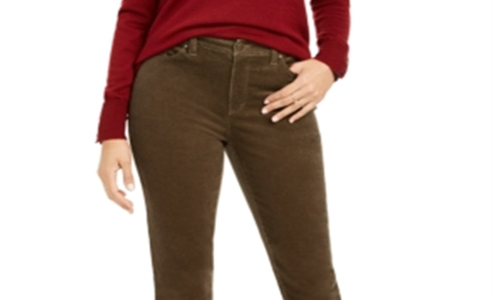 Calça de veludo cotelê feminina Lexington com perna reta, verde, tamanho 12, pequena