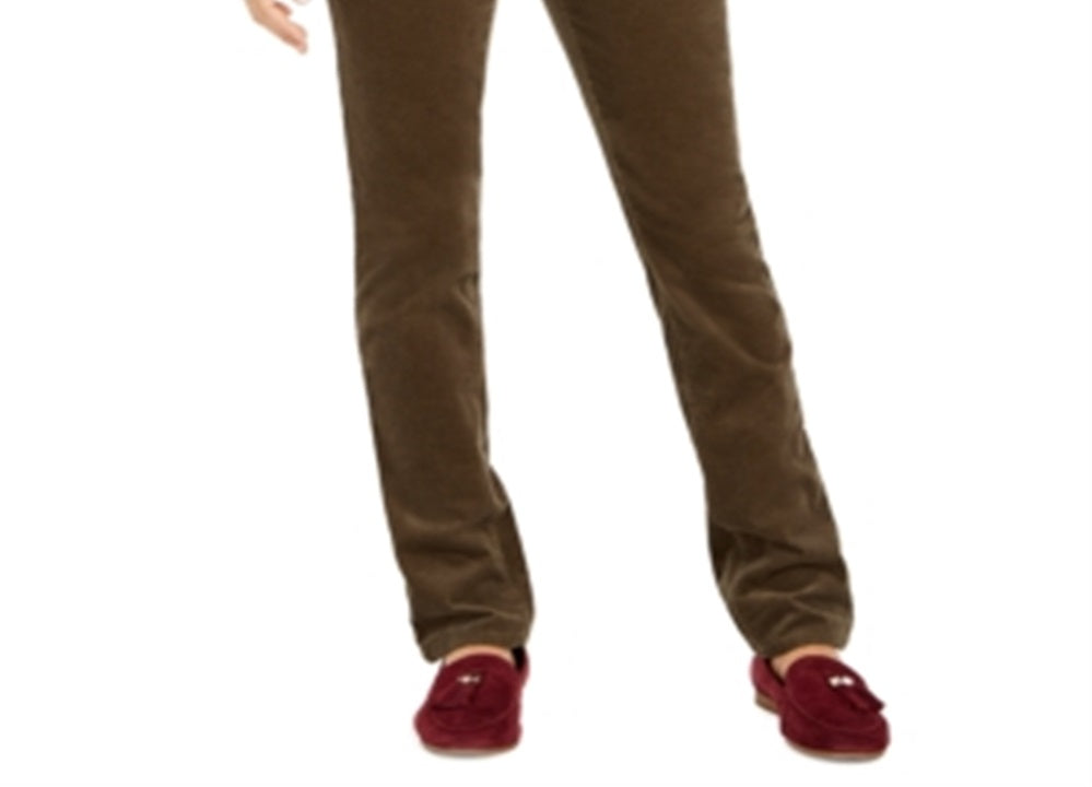 Calça de veludo cotelê feminina Lexington com perna reta, verde, tamanho 12, pequena