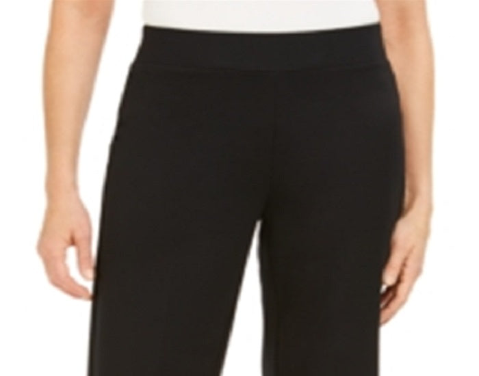 Calça feminina JM Collection com perna larga e ajuste folgado, preta, tamanho X-S