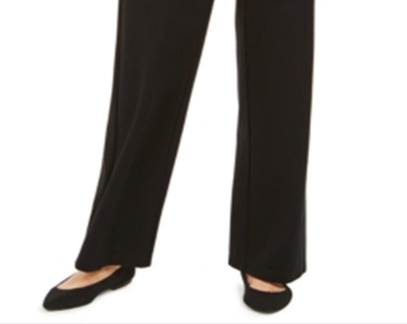 Calça feminina JM Collection com perna larga e ajuste folgado, preta, tamanho X-S