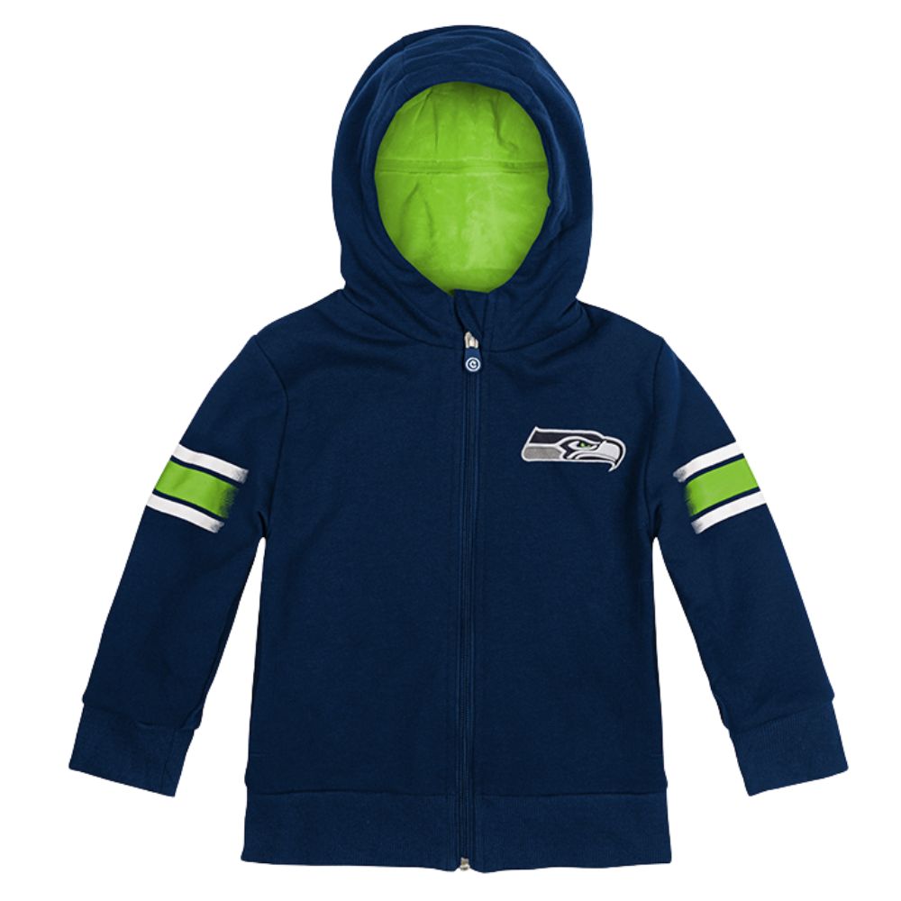 Moletom com capuz e pelúcia macios Cubcoats para meninos, Seattle Seahawks 2 em 1, com zíper e transformação, azul