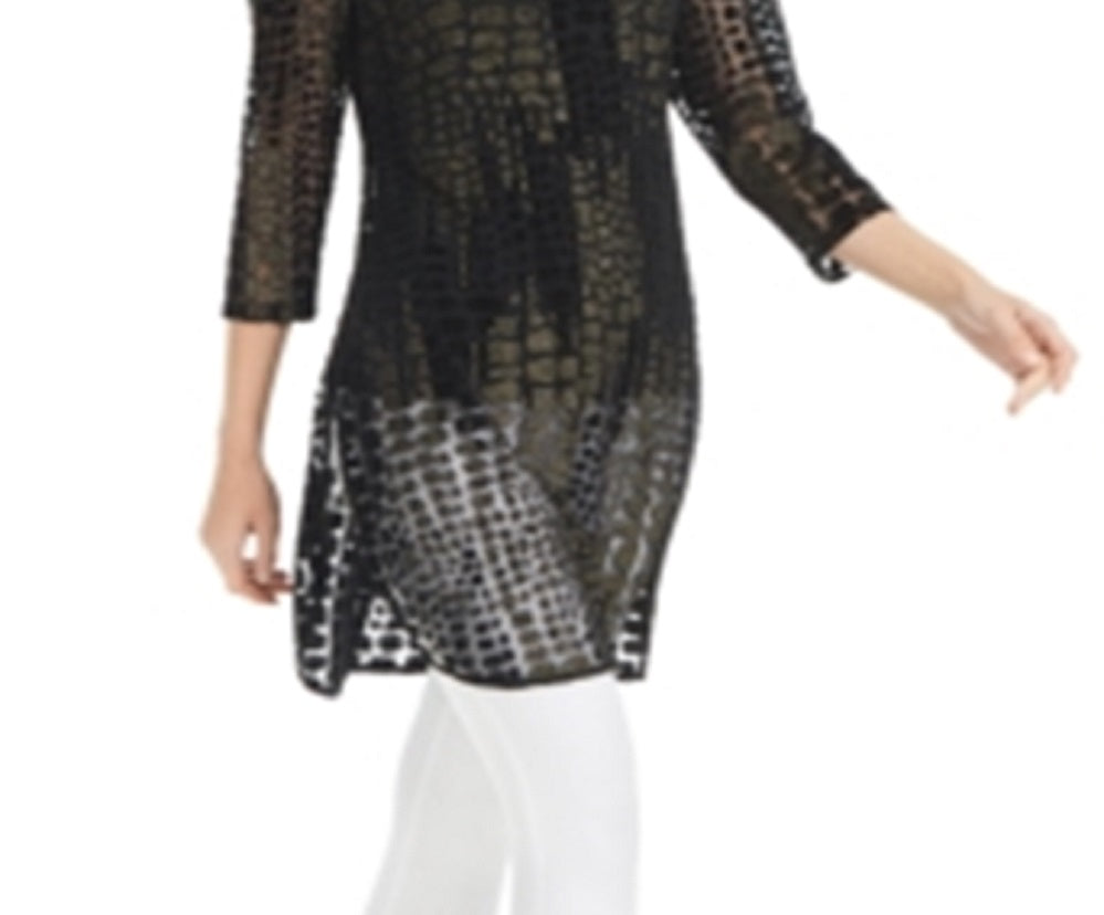 Túnica super estampada feminina Alfani, preta, tamanho pequeno