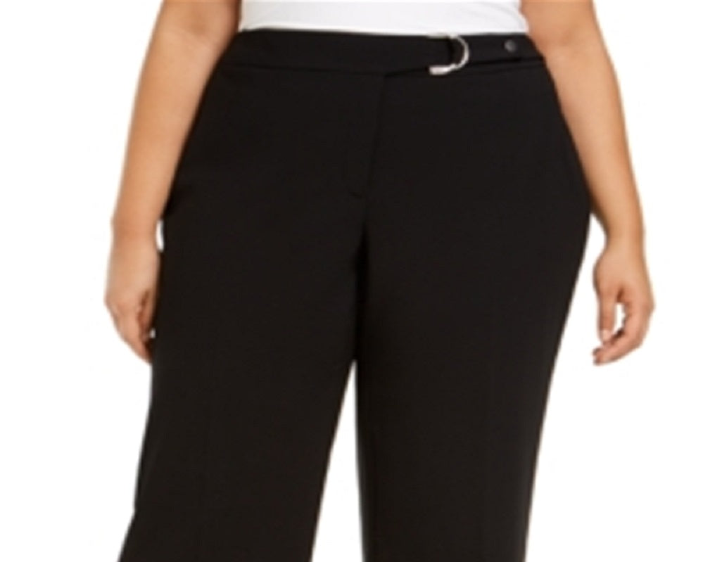 Calça culotte feminina Alfani Plus com cinto e detalhes em ferragens, preta, tamanho 20W
