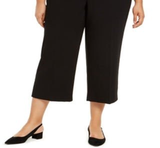 Calça culotte feminina Alfani Plus com cinto e detalhes em ferragens, preta, tamanho 20W