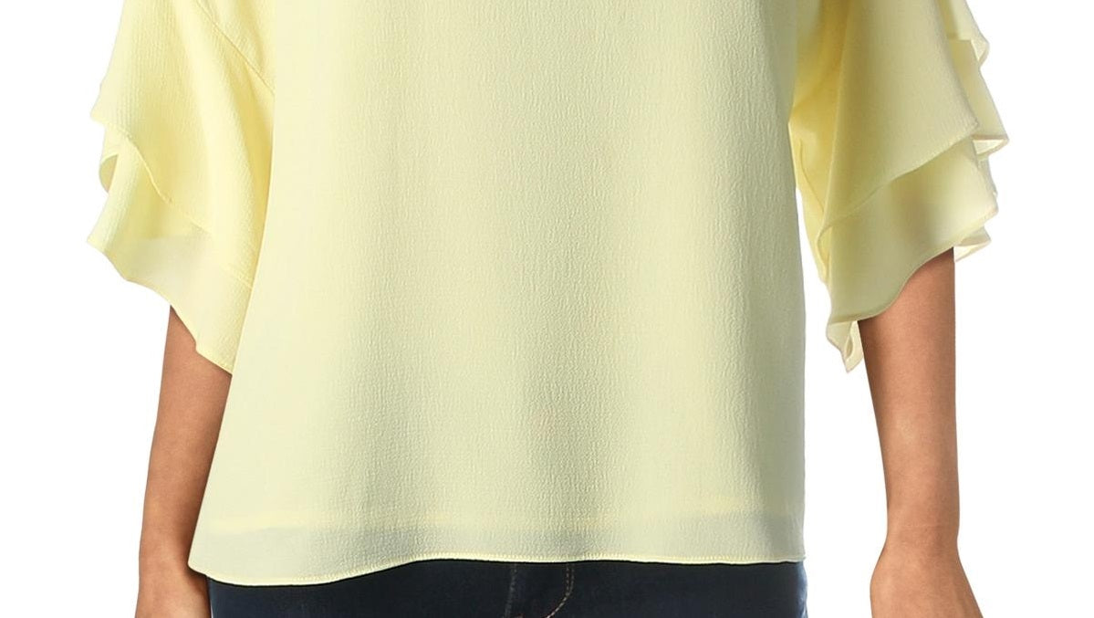 Vince Camuto Top Feminino Ombro Caído Mangas em Camadas Amarelo Tamanho Grande