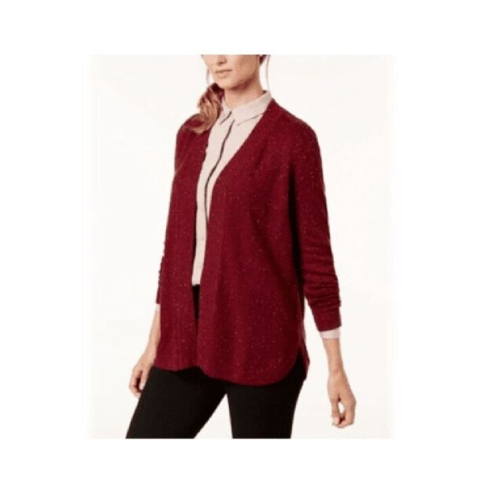 Karen Scott Cardigan Feminino com Frente Aberta e Acabamento Contrastado - Vermelho Combinado Merlot, Tamanho Médio