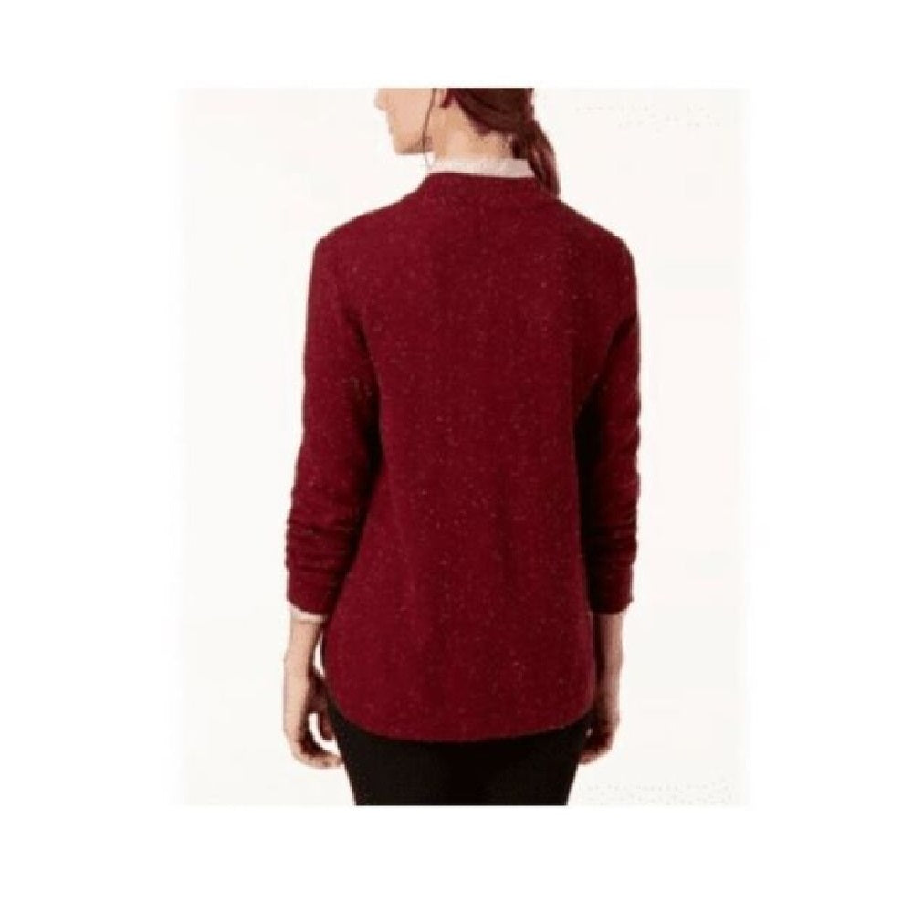 Karen Scott Cardigan Feminino com Frente Aberta e Acabamento Contrastado - Vermelho Combinado Merlot, Tamanho Médio