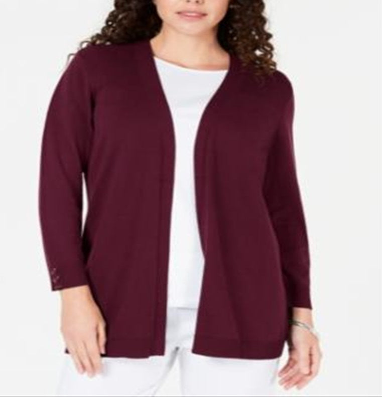Karen Scott Cardigan Feminino Pequeno com Frente Aberta, Tamanho Merlot, Tamanho PM