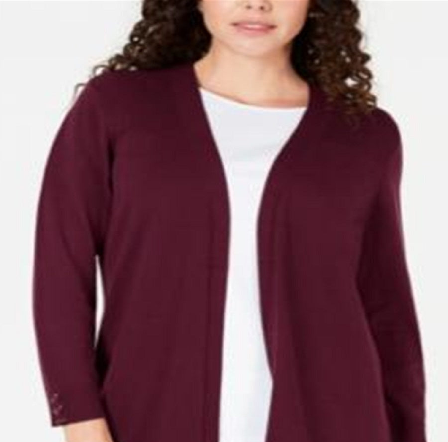Karen Scott Cardigan Feminino Pequeno com Frente Aberta, Tamanho Merlot, Tamanho PM