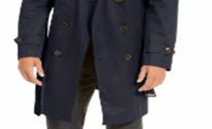 Ralph Lauren Classic Fit Lowry Capa de chuva trespassada masculina azul tamanho 48
