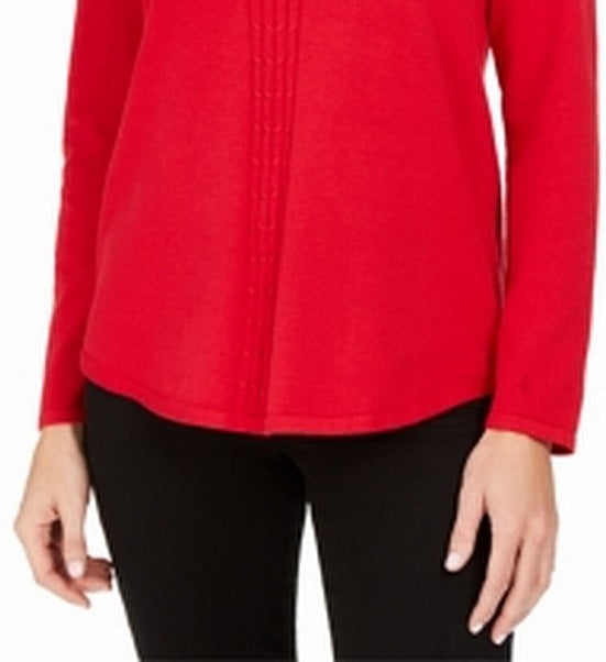 Karen Scott Suéter Feminino de Algodão com Malha Trançada Vermelho Tamanho Grande