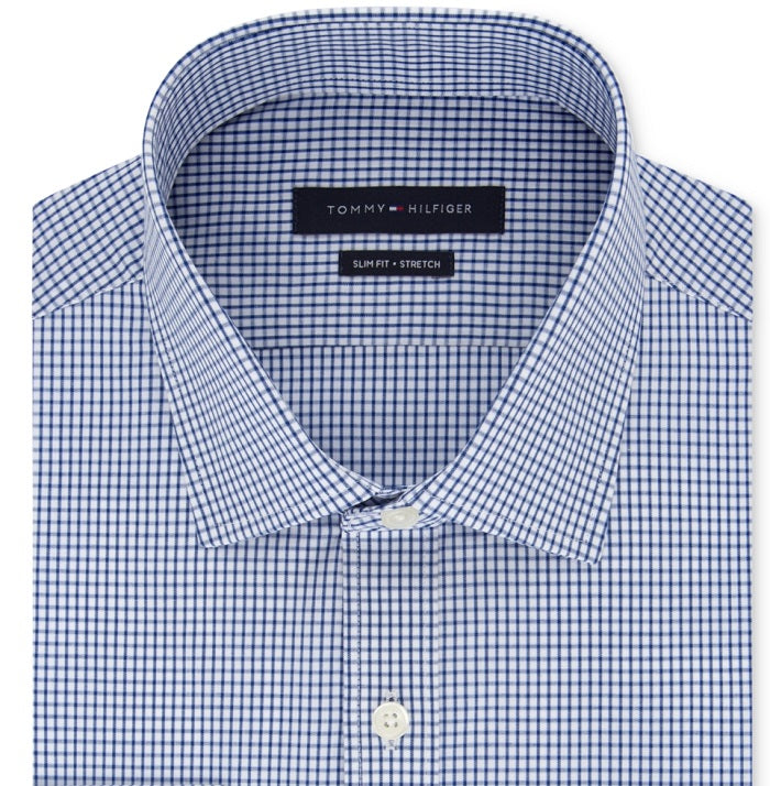 Camisa social masculina Tommy Hilfiger Slim Fit Performance Stretch Azul Tamanho 16,5 x 34 x 35