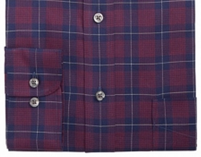 Camisa social masculina Club Room Classic Regular Fit em sarja elástica xadrez pied-de-poule, vermelha, tamanho 15 x 32 x 33