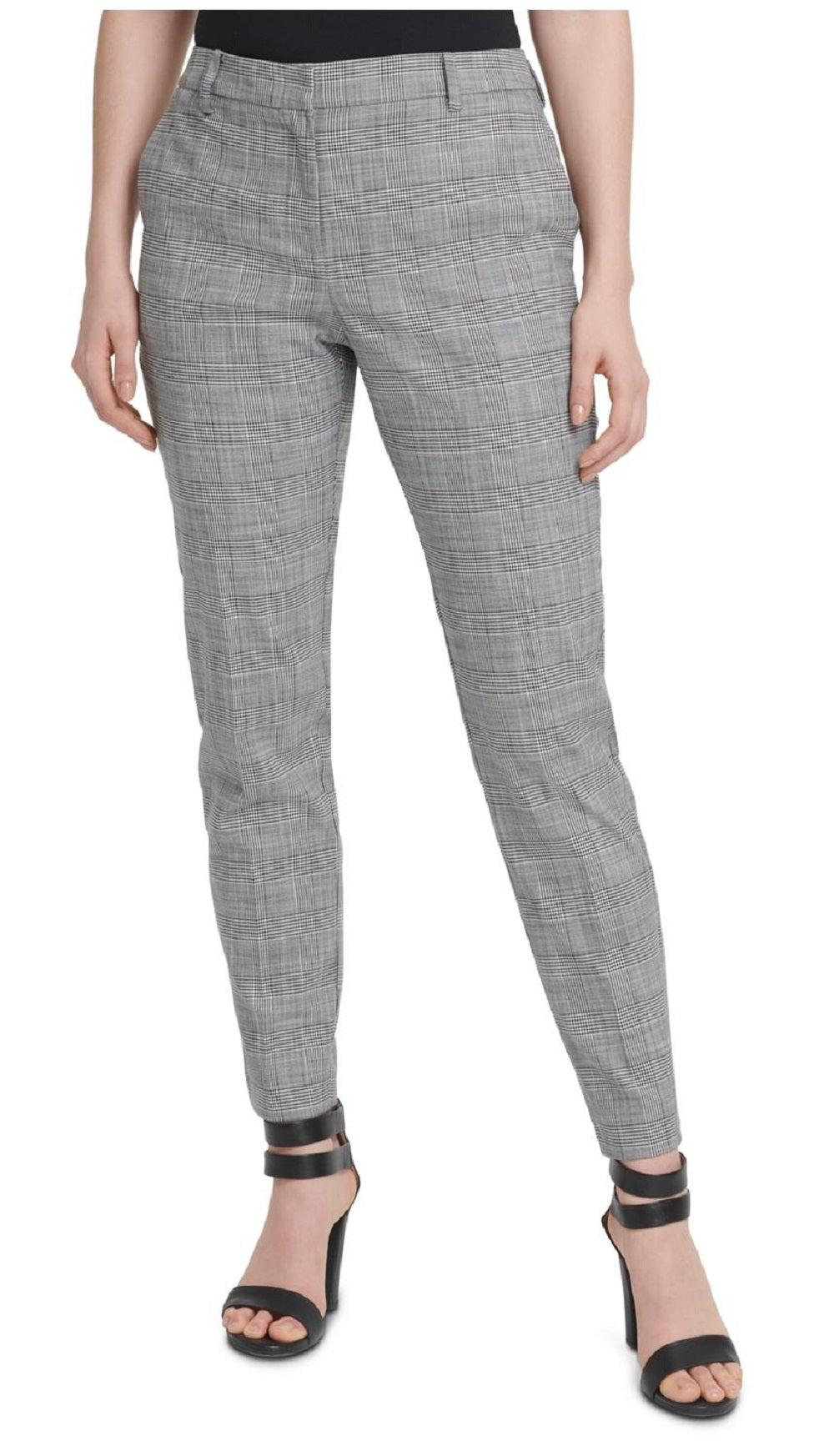 Calça DKNY Essex Plaid Slim Leg Ankle Feminina Cinza Tamanho 14