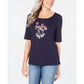 Blusa bordada feminina Karen Scott Intrepid Blue, tamanho M