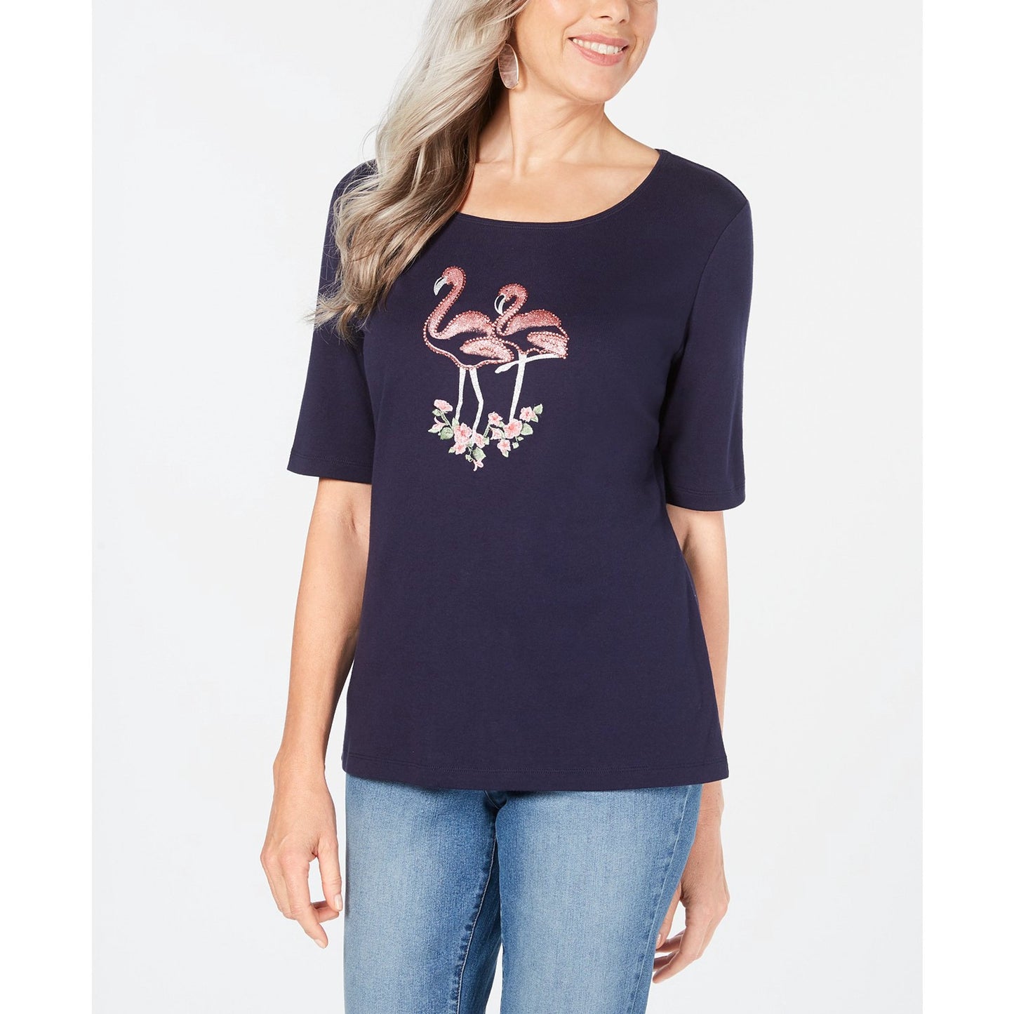 Blusa bordada feminina Karen Scott Intrepid Blue, tamanho M