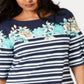 Charter Club Blusa feminina listrada tropical com manga sino, azul, tamanho XS