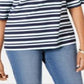 Charter Club Blusa feminina listrada tropical com manga sino, azul, tamanho XS