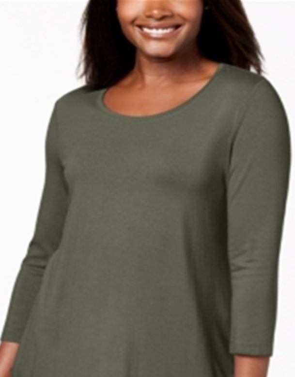 Top feminino com decote redondo da coleção JM, verde, tamanho XS
