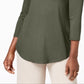 Top feminino com decote redondo da coleção JM, verde, tamanho XS