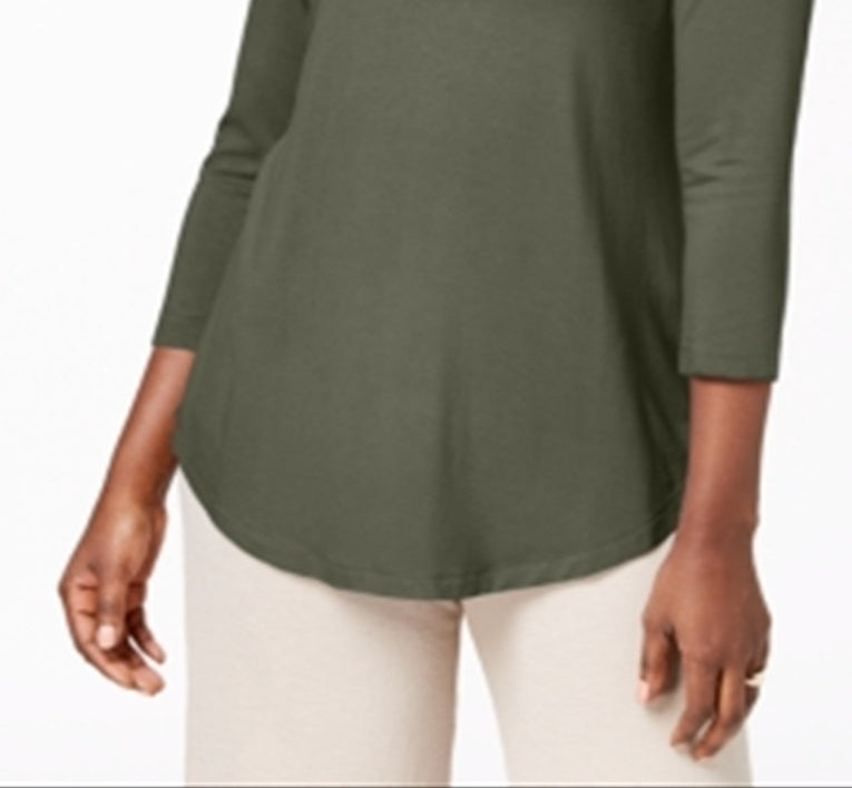 Top feminino com decote redondo da coleção JM, verde, tamanho XS