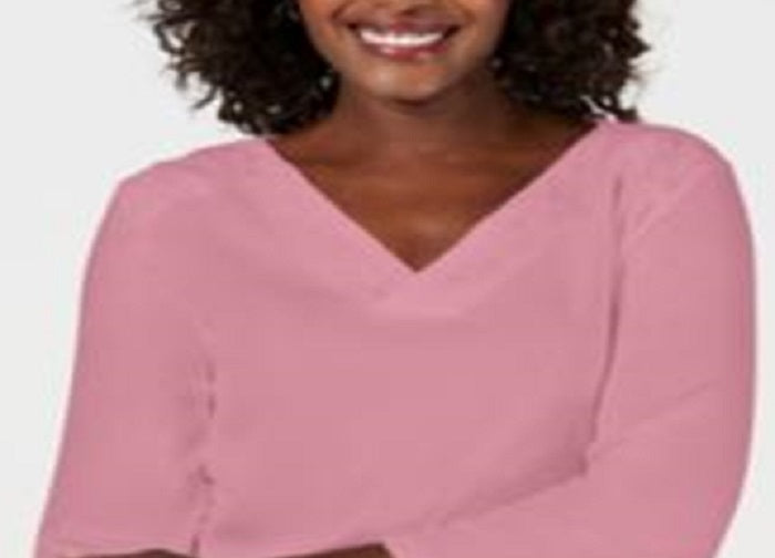 Karen Scott Blusa feminina de algodão com decote em V e ilhós, rosa, tamanho P
