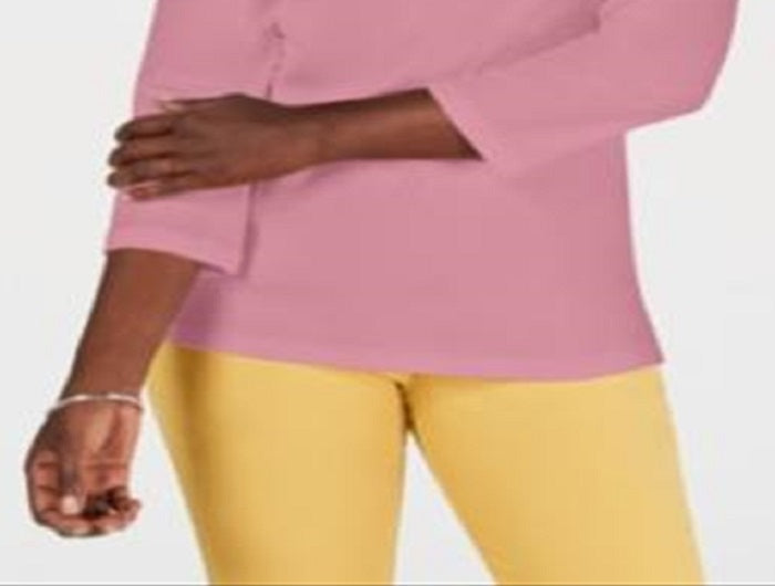 Karen Scott Blusa feminina de algodão com decote em V e ilhós, rosa, tamanho P