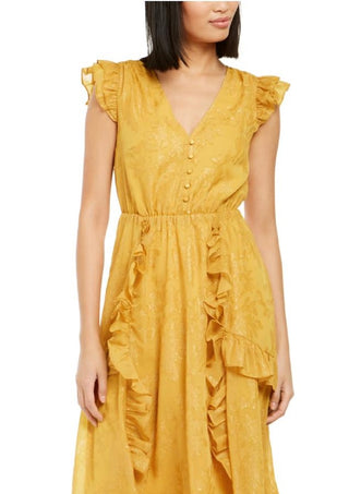 Vestido MIDI metálico com decote em V feminino INC, dourado, tamanho XS