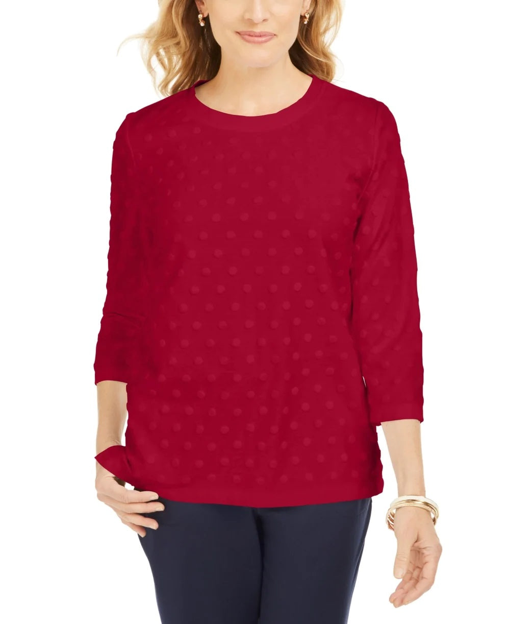 Karen Scott Moletom Feminino Petite Textured Dot - Novo Vermelho Amore Tamanho Petite Pequeno