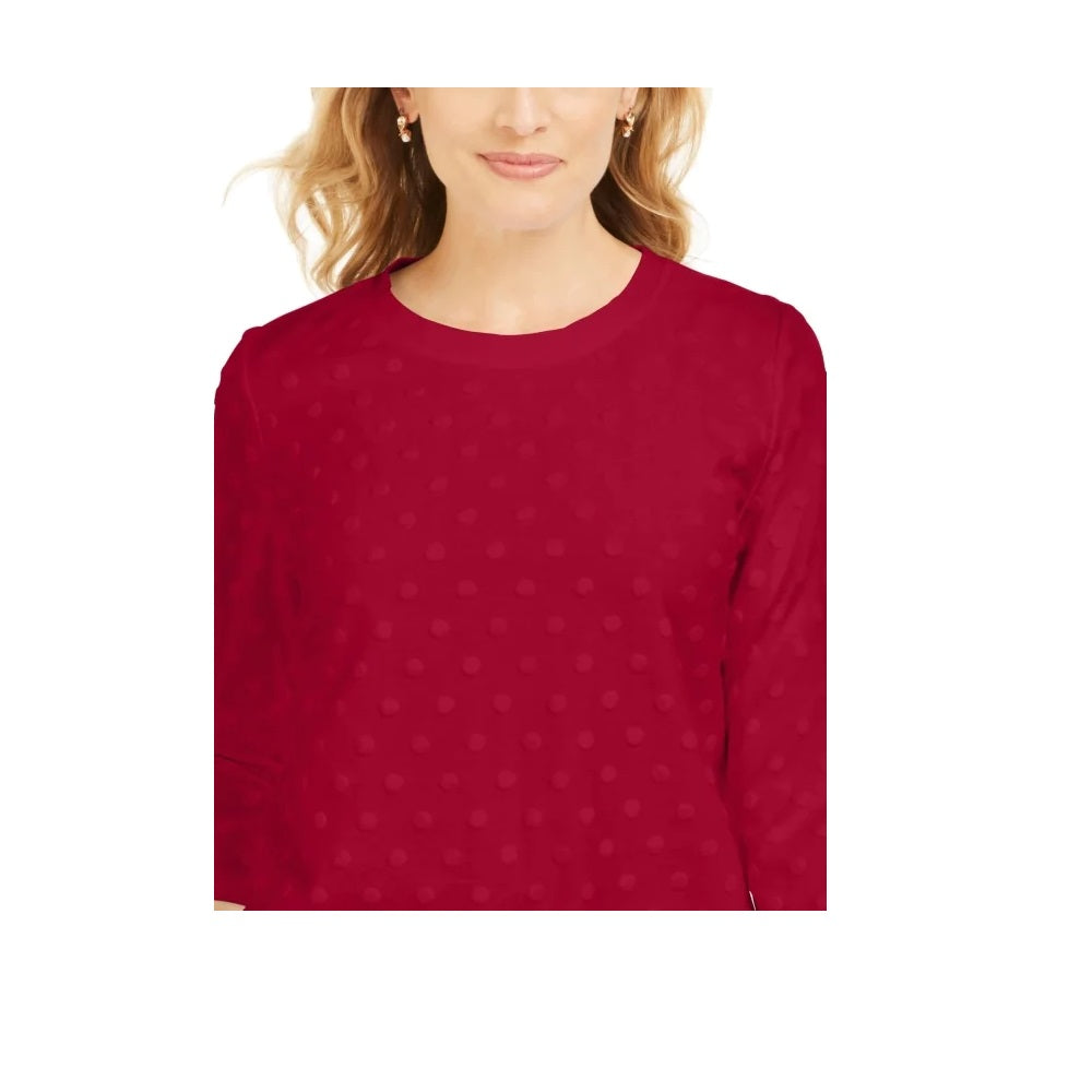 Karen Scott Moletom Feminino Petite Textured Dot - Novo Vermelho Amore Tamanho Petite Pequeno