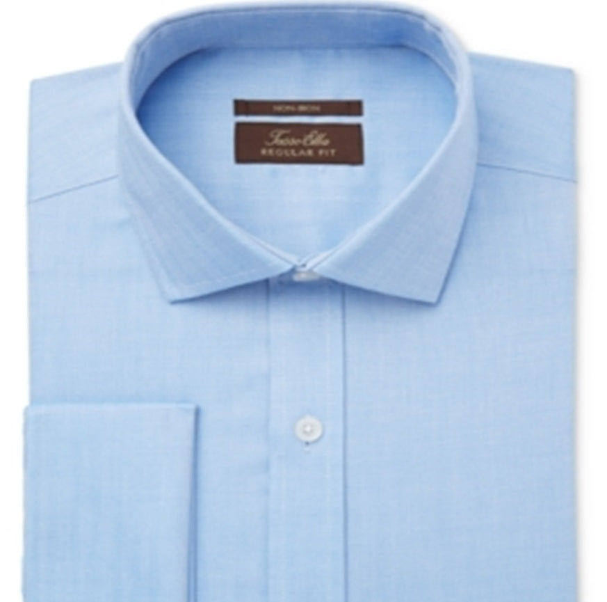 Camisa social masculina Tasso Elba Classic-Fit em sarja com punho francês, azul, tamanho 32-33