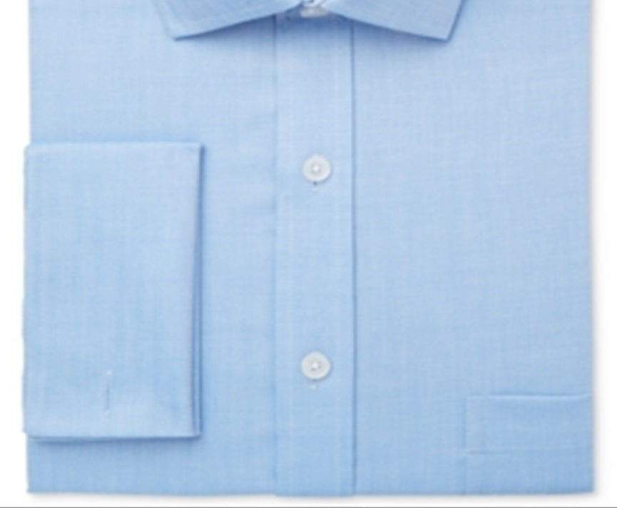 Camisa social masculina Tasso Elba Classic-Fit em sarja com punho francês, azul, tamanho 32-33