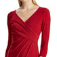 Vestido longo feminino Lauren Ralph Lauren com decote em V e manga comprida, acima do joelho, estilo coquetel, tamanho 10 P, vermelho
