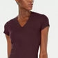 Camisa feminina INC, decote em V, canelada, manga curta, roxa, tamanho grande