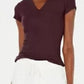 Camisa feminina INC, decote em V, canelada, manga curta, roxa, tamanho grande