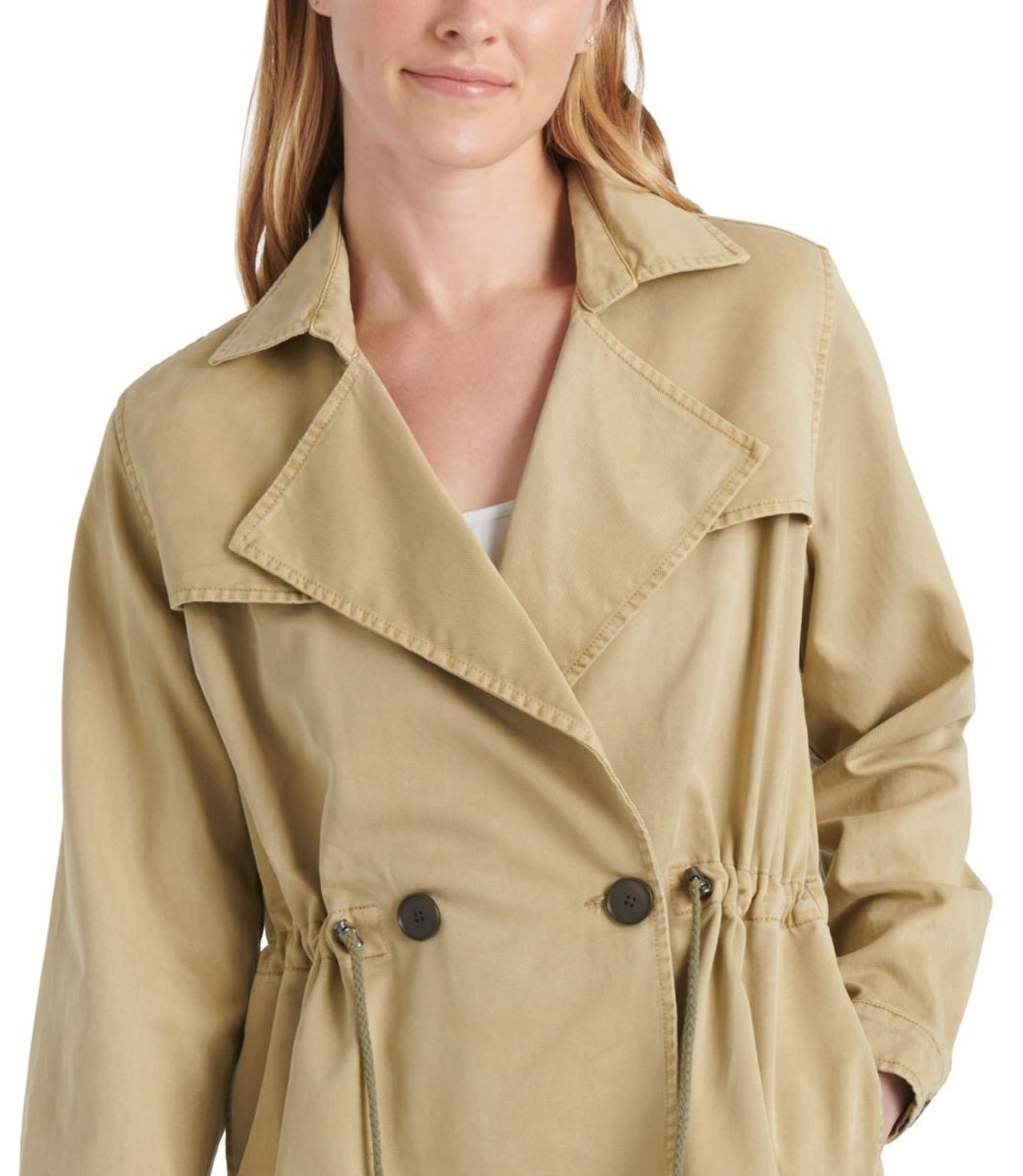 Lucky Brand Casaco feminino trench coat com bolsos elásticos e cordão, marrom, tamanho P