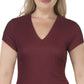 Blusa feminina INC de manga curta com decote em V canelado, vermelha, tamanho XL