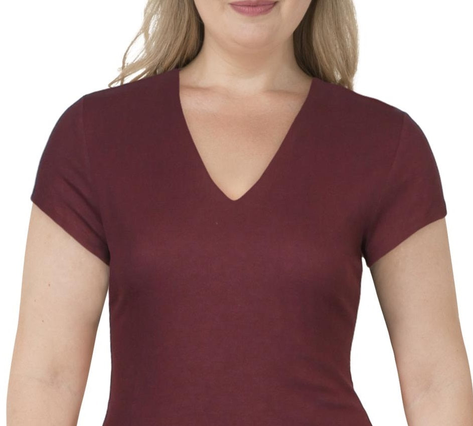 Blusa feminina INC de manga curta com decote em V canelado, vermelha, tamanho XL