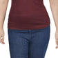 Blusa feminina INC de manga curta com decote em V canelado, vermelha, tamanho XL