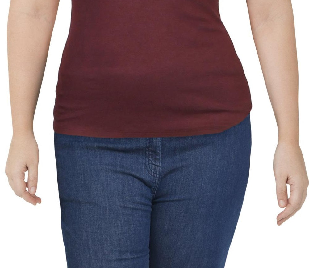 Blusa feminina INC de manga curta com decote em V canelado, vermelha, tamanho XL