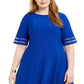 Vestido feminino plus size Jessica Howard Illusion-Detail Fit &amp; Flare Azul Tamanho 18W