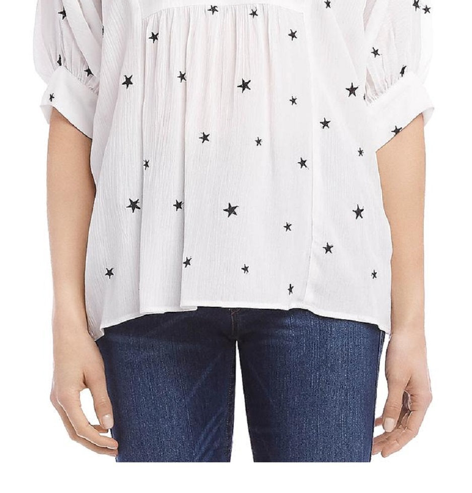 Karen Kane Blusa feminina estilo boho com babados estilo camponês, branca, tamanho extragrande