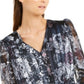 Blusa feminina com estampa frontal e manga bufante, tamanho X-S, da INC International Concepts