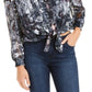 Blusa feminina com estampa frontal e manga bufante, tamanho X-S, da INC International Concepts
