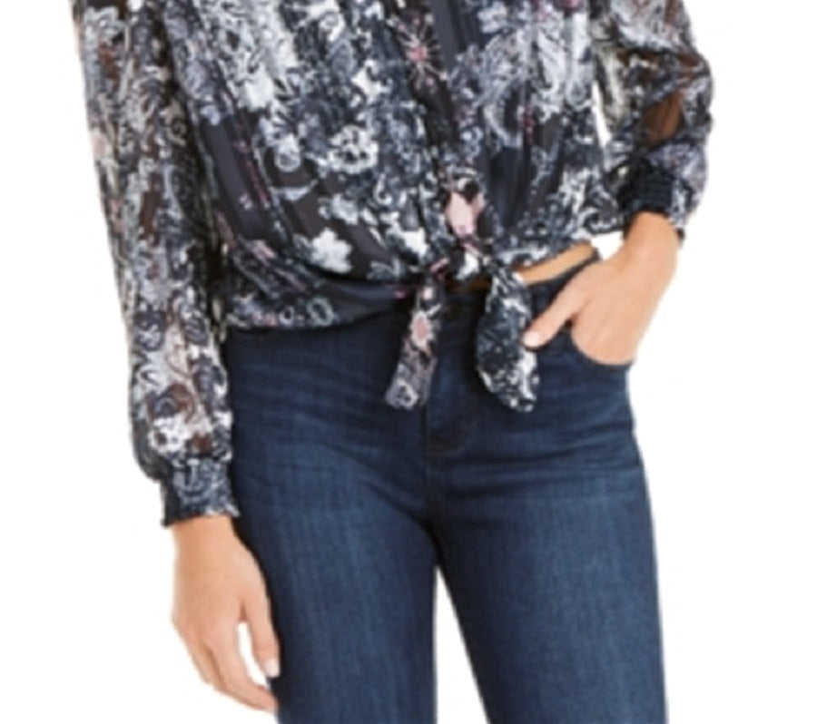 Blusa feminina com estampa frontal e manga bufante, tamanho X-S, da INC International Concepts
