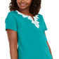 Blusa feminina Karen Scott com decote dividido e acabamento em crochê, azul, tamanho médio