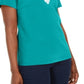 Blusa feminina Karen Scott com decote dividido e acabamento em crochê, azul, tamanho médio